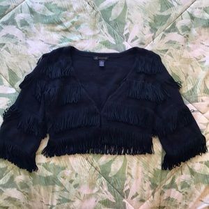 Black Fringe INC Crop V-Neck Sweater
